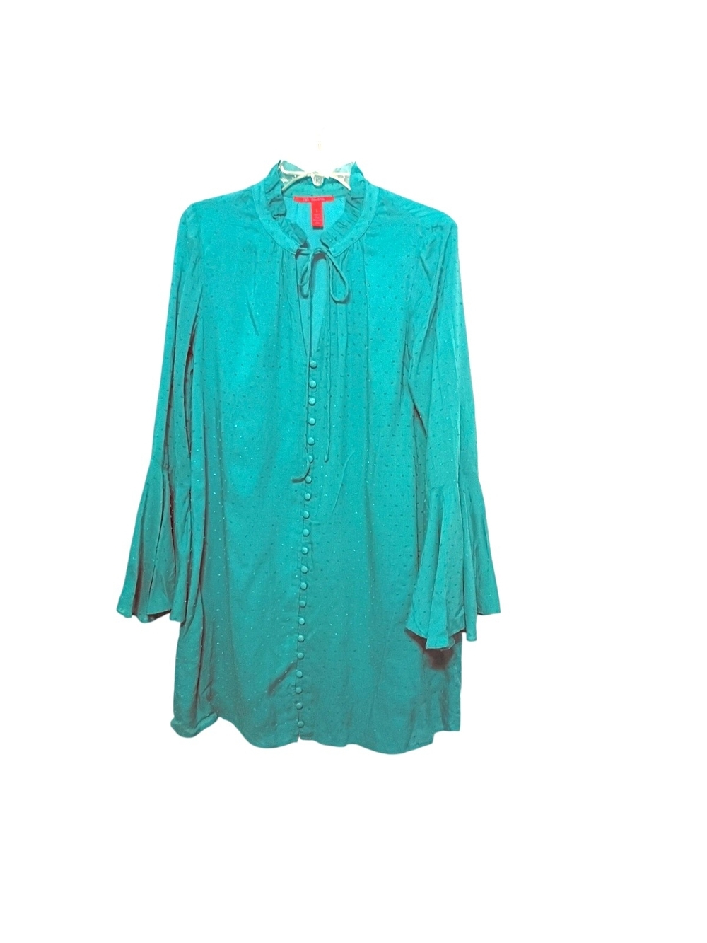 Chelsea & Violet -Turquoise Button-Front Bell Sleeve Dress - Large
